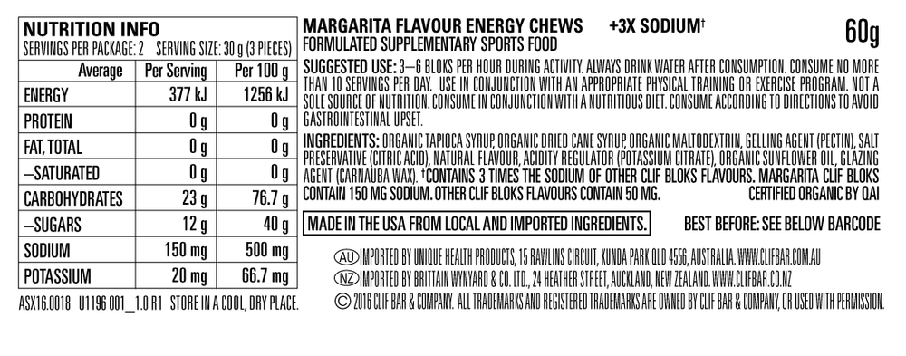 CLIF SHOT BLOKS MARGARITA SODIUM 60g