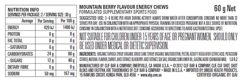CLIF SHOT BLOKS MOUNTAIN BERRY 60g