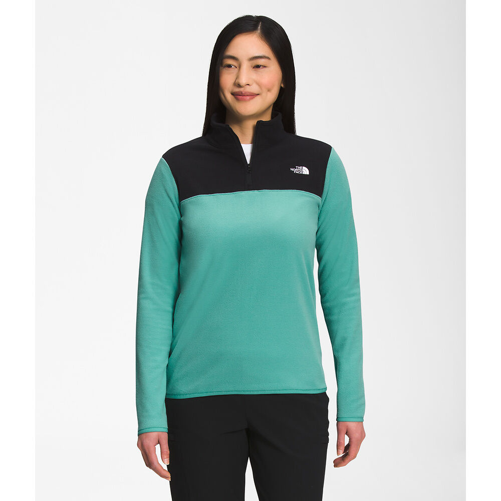 THE NORTH FACE Womens TKA Glacier Fleece Quarter Zip TNF Black and Wasabi