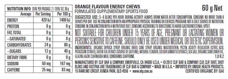 CLIF SHOT BLOKS ORANGE CAFFEINE 60g