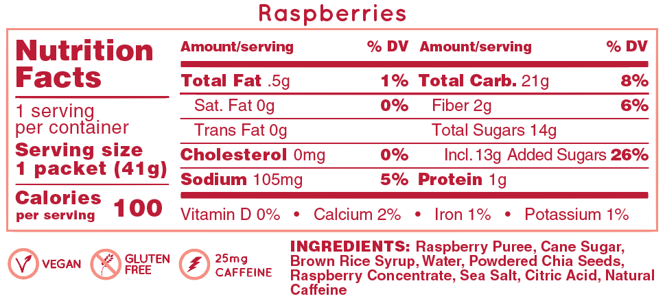 Huma Energy Gels Original Raspberries 25mg Caffeine