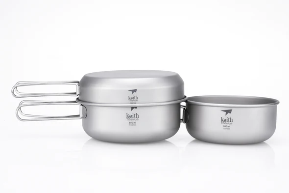 Keith Titanium 3-Piece Titanium Pot and Pan Cook Set 680+528+480
