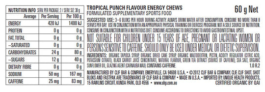 CLIF SHOT BLOKS TROPICAL PUNCH CAFFEINE 60g