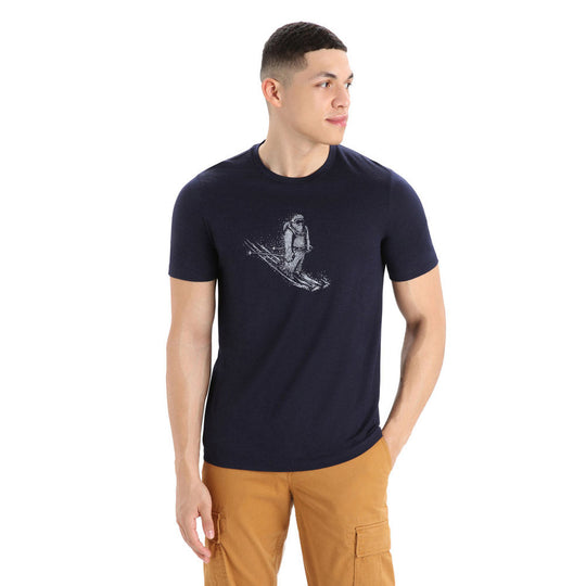 Icebreaker Mens Tech Lite II SS Tee Skiing Yeti Midnight Navy